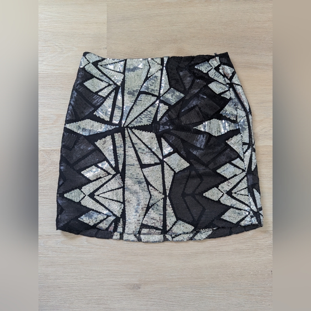 Noisy May Sequin Black and Silver Geometric Mini Skirt